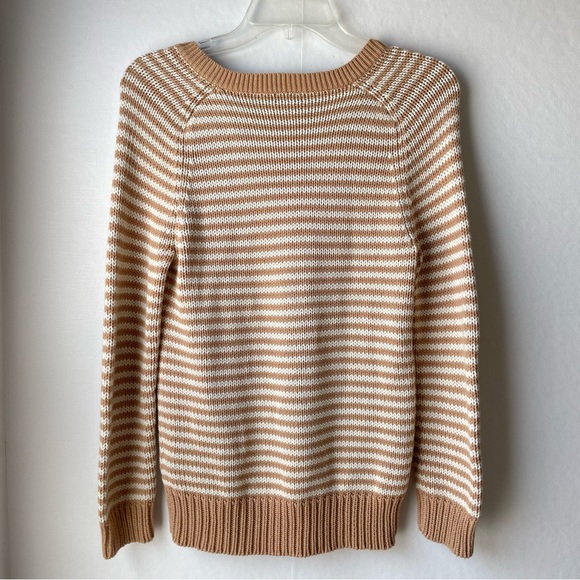 J. Crew V-Neck Sweater Tan and White Stripes Long Sleeved 100% Cotton XS - Picture 8 of 11
